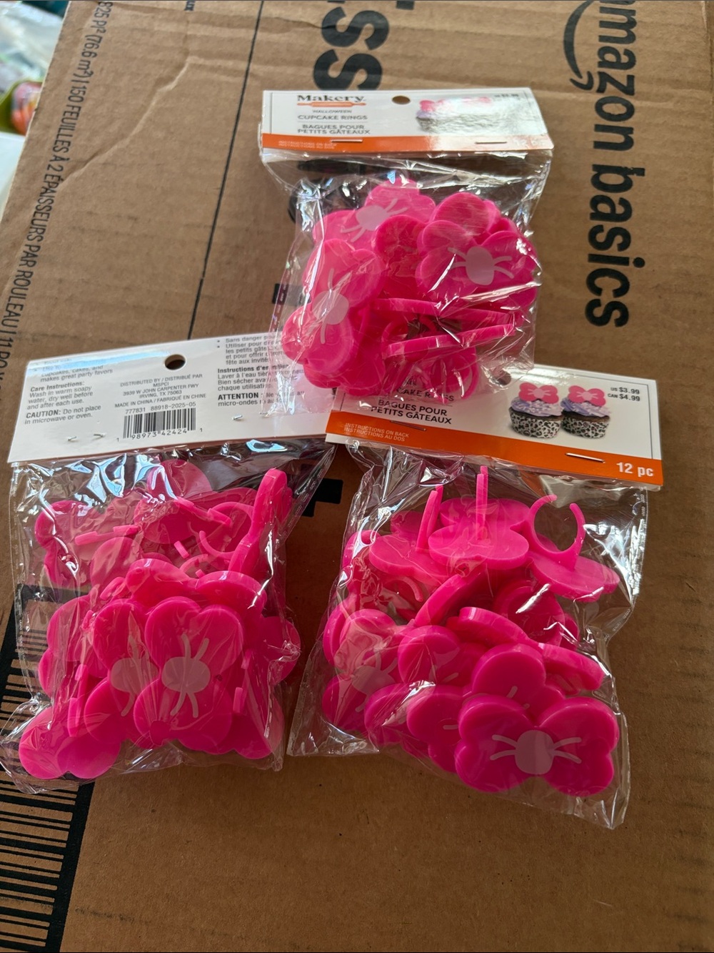 Bright Pink Flower Cupcake Rings – Pack of 12